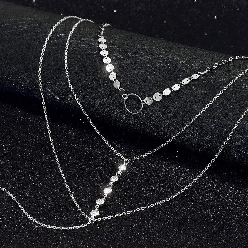 Suyi Stylish Layered Sequins Choker Necklace with Thin Long Chian Pendant for Women Lady - Image 5